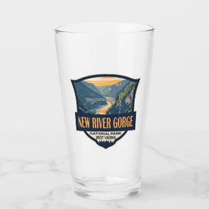 New River Gorge National Park Illustration Retro Glass