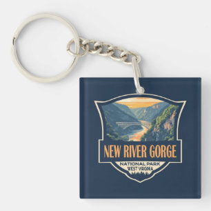 New River Gorge National Park Illustration Retro Key Ring