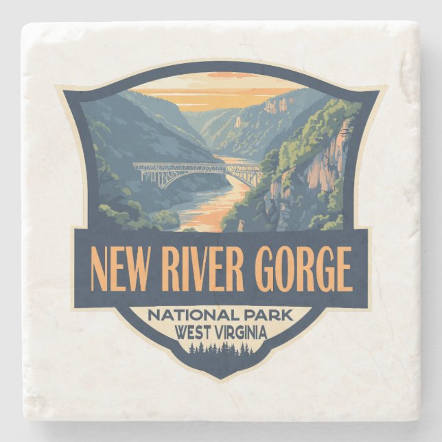 New River Gorge National Park Illustration Retro Stone Coaster (Front)