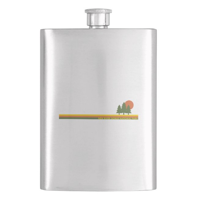 New River Gorge National Park Pine Trees Sun Hip Flask (Front)