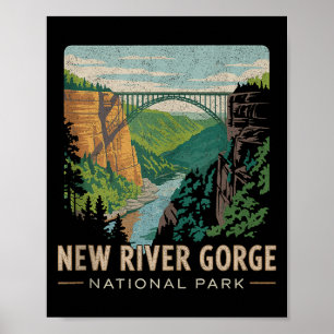 New river gorge national park retro bridge poster