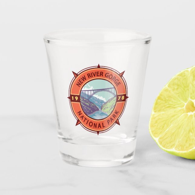 New River Gorge National Park Retro Compass Emblem Shot Glass (Front)
