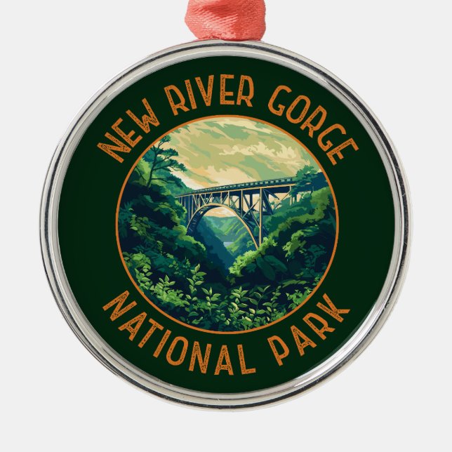 New River Gorge National Park Retro Distressed Metal Ornament (Front)