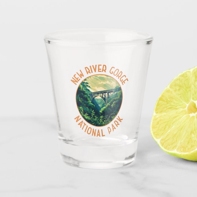 New River Gorge National Park Retro Distressed Shot Glass (Front)