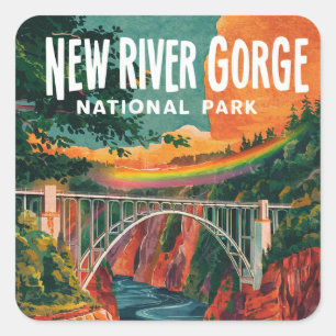 New River Gorge National Park Watercolor Design Square Sticker