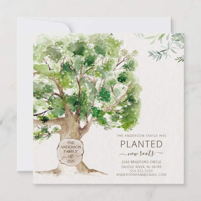 New Roots Oak Tree Moving Announcement (Front)