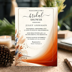 New Rustic Boho Autumn Ombre Brown Bridal Shower Invitation