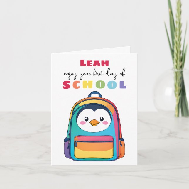 New School Starter Card Son Daughter cute penguin (Front)