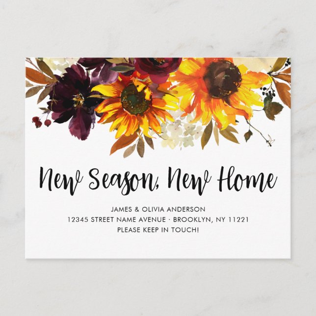 New Season New Home Fall Autumn Sunflower Moving Announcement Postcard (Front)
