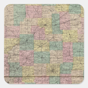 New sectional and township map of Indiana Square Sticker