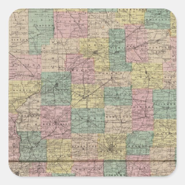 New sectional and township map of Indiana Square Sticker (Front)