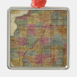 New sectional map of the state of Illinois 2 Metal Tree Decoration