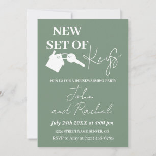 New Set Of Keys Housewarming Party Green Add Photo Invitation