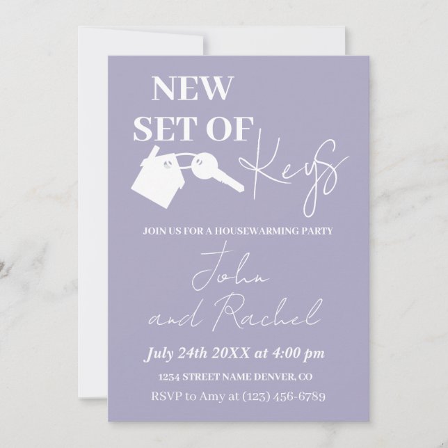 New Set Of Keys Modern Housewarming Party Purple  Invitation (Front)