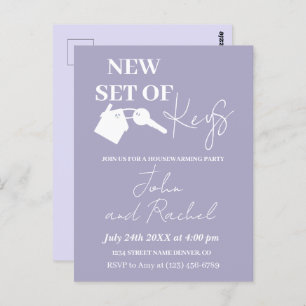 New Set Of Keys Modern Housewarming Party Purple Postcard