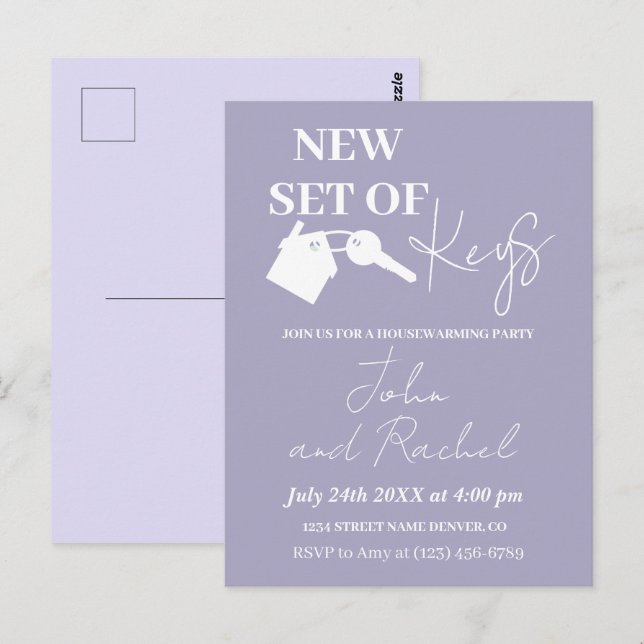 New Set Of Keys Modern Housewarming Party Purple  Postcard (Front/Back)