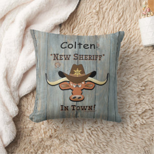 New Sheriff In Town, Longhorn Throw Pillow