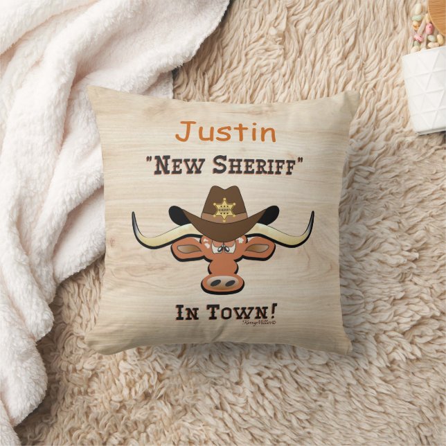 New Sheriff In Town, Longhorn Throw Pillow (Blanket)