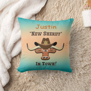 New Sheriff In Town, Longhorn Throw Pillow