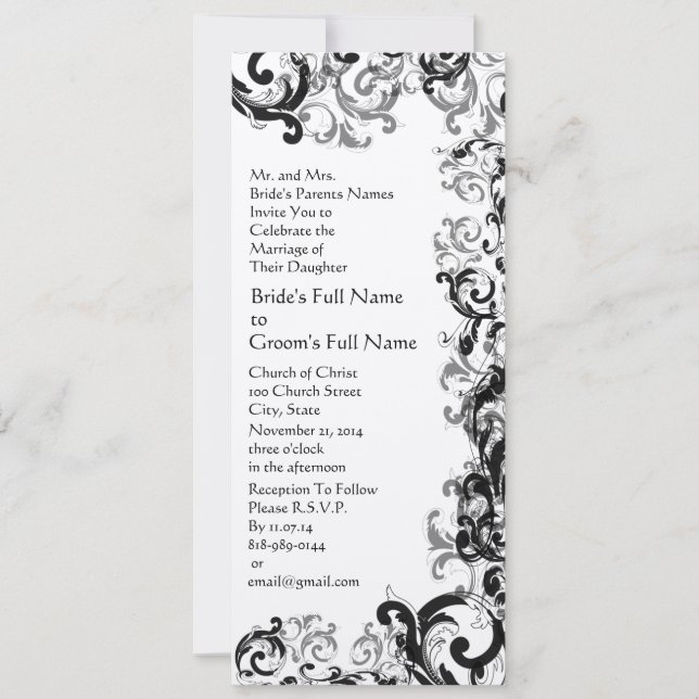 New Sizes 4.25x9.25 Damask Wedding Invitation (Front)