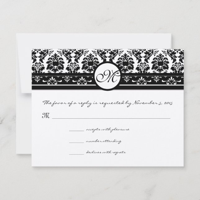 New Sizes Black Damask Swirl Wedding Response Card (Front)