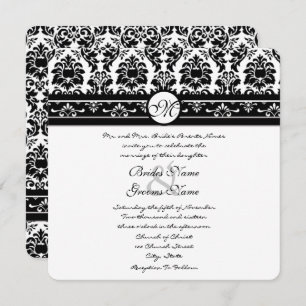 New Sizes Black Damask Swirls Wedding Invitation