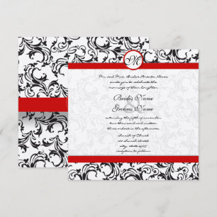 New Sizes Black Damask Swirls Wedding Invitation