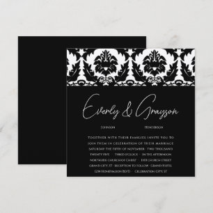 New Sizes Black Damask Swirls Wedding Invitation