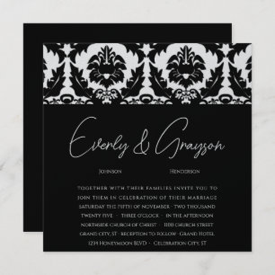 New Sizes Black Damask Swirls Wedding Invitation