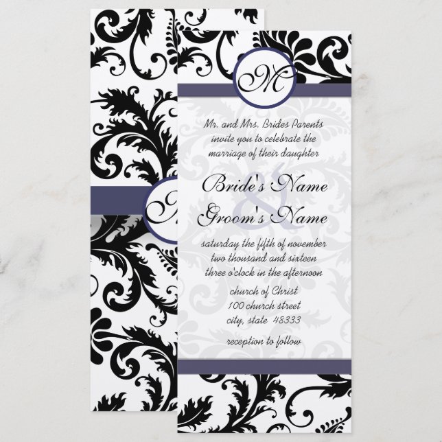 New Sizes  Damask Swirls Wedding Invitation (Front/Back)