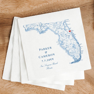 New Smyrna Beach Florida Map Elegant Blue Wedding  Napkin