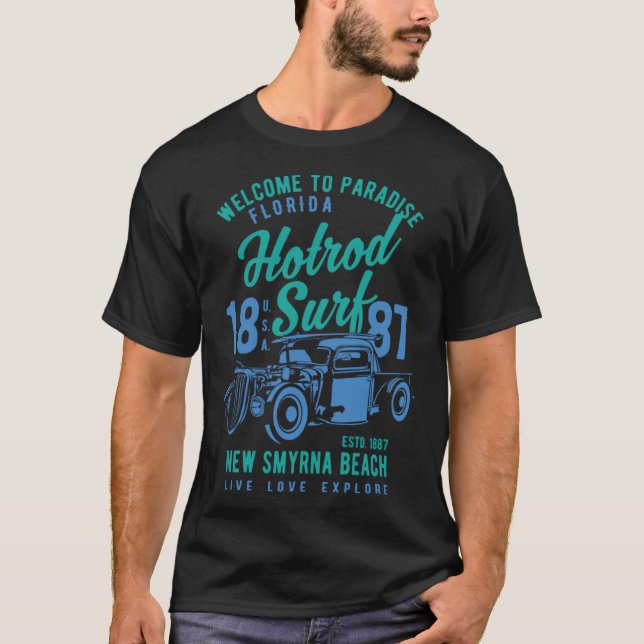 New Smyrna Beach Florida Retro Hotrod Surf  3 T-Shirt (Front)