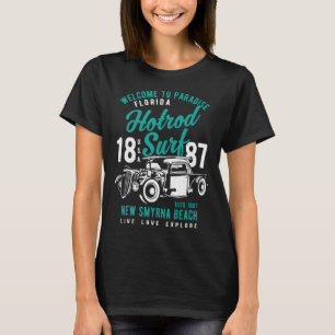 New Smyrna Beach Florida Retro Hotrod Surf Distres T-Shirt