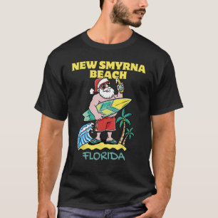 NEW SMYRNA BEACH FLORIDA Santa Christmas Surfing T-Shirt