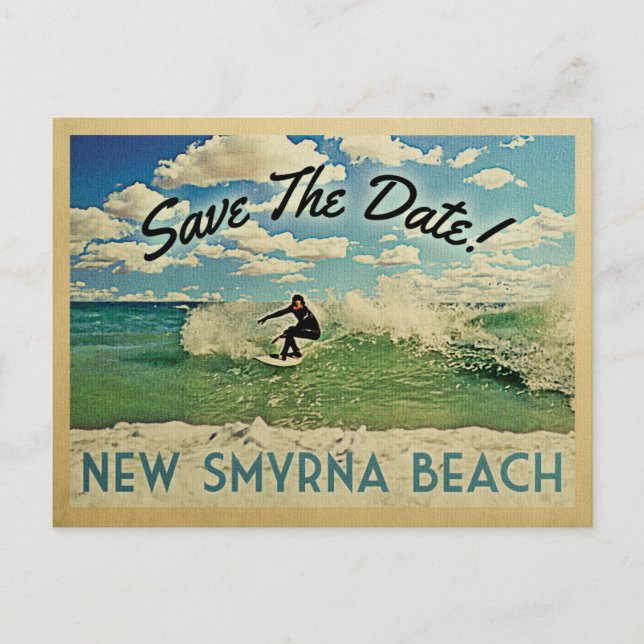 New Smyrna Beach Save The Date Florida Surfing Announcement Postcard (Front)