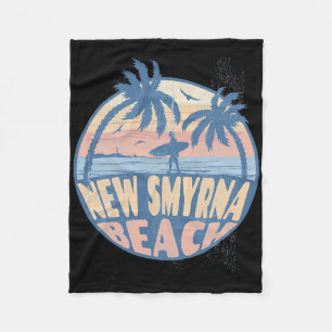 New Smyrna Florida Beach Surf Summer Vacation Vint Fleece Blanket