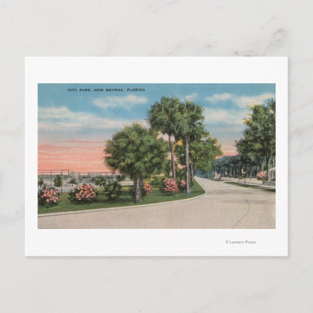 New Smyrna, Florida - Street View of City Park Postcard (Front)