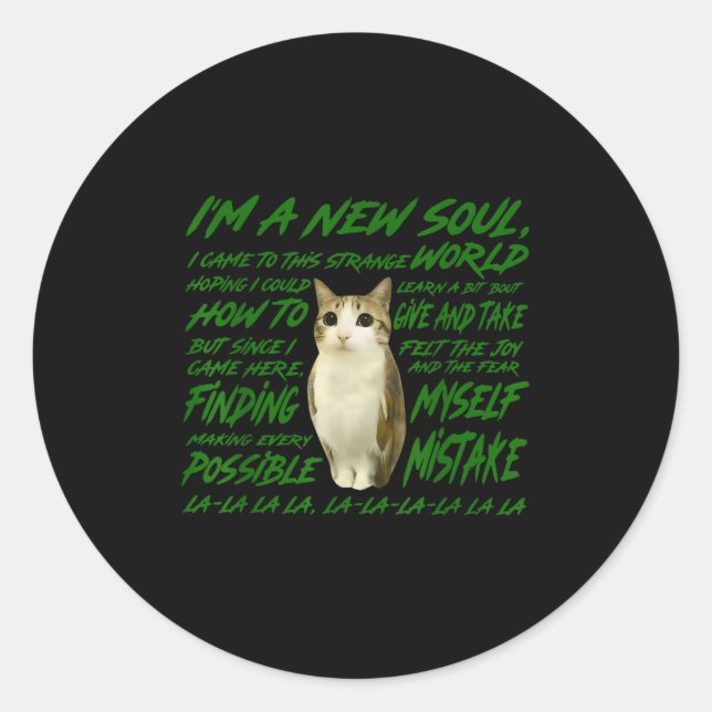 New Soul Cat Meme Funny Lyric Parody For Cat  Classic Round Sticker (Front)