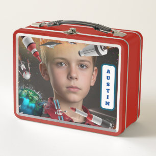 NEW! Spiral Notebook - Space (add photo and name)  Metal Lunch Box