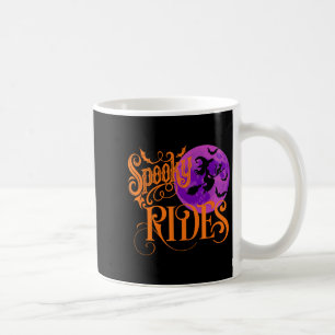 New Spooky Rides Halloween Graphic Tee Funny Broom Coffee Mug