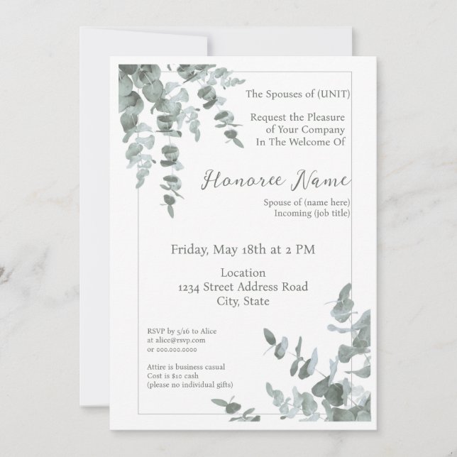 New Spouse Welcome Digital Download Eucalyptus Invitation (Front)