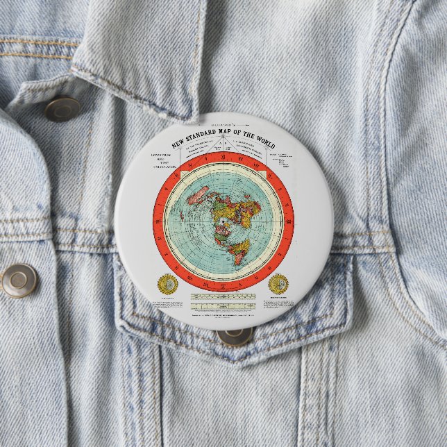 New Standard Map of the World Flat Earth Earther 10 Cm Round Badge (In Situ)