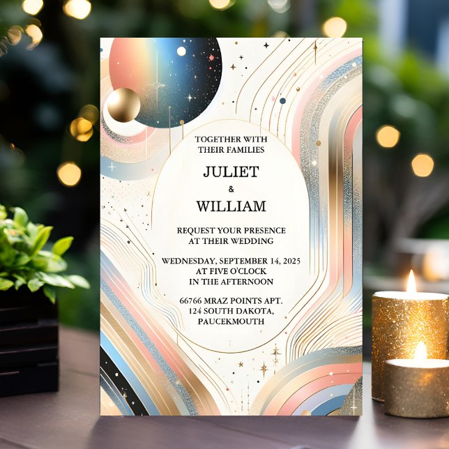 New Stars Glam Bright Pastel Ombre Glitter Wedding Invitation (Creator Uploaded)