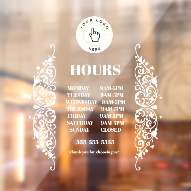 NEW! Store Hours Cling - 5x5 Rectangle - Custom (Sheet 2)