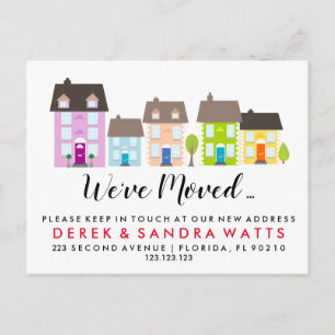 New street colourful houses business address announcement postcard