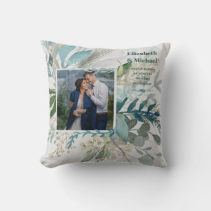 NEW! Stunning Newly Wed PHOTO Gift - Greenery Teal Cushion