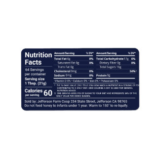 New Tabular Honey Nutrition Royal Blue Food Label