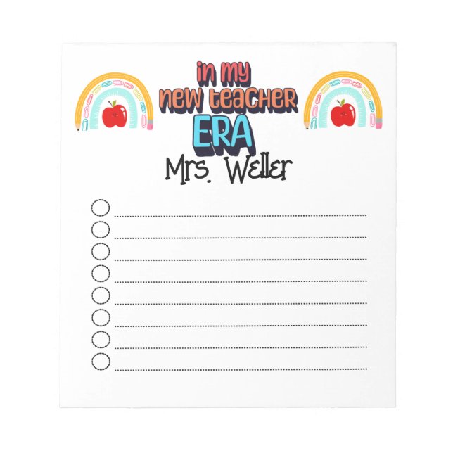 New Teacher personalised  Back to school era to-do Notepad (Front)