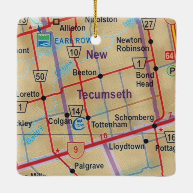 New Tecumseth ON Painted Map Ceramic Ornament (Back)