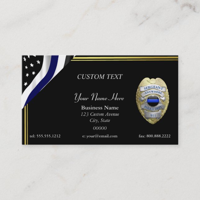 NEW Thin Blue Line DIY Custom Badge  Business Card (Front)
